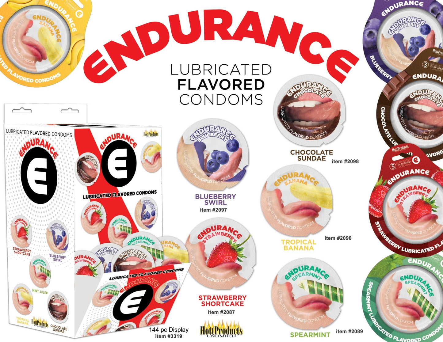 Endurance Condoms - 144 Count Wall Mount Display - Assorted Flavors - Time4Task2Toys