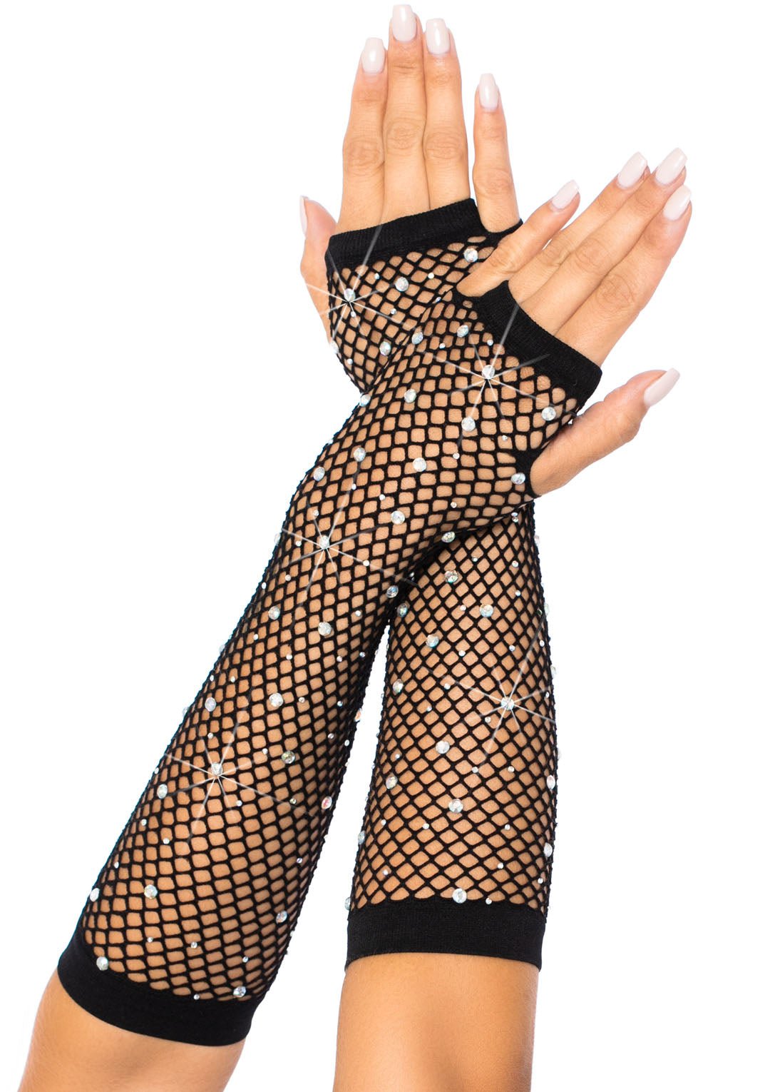 Rhinestone Fishnet Arm Warmers Black - Time4Task2Toys