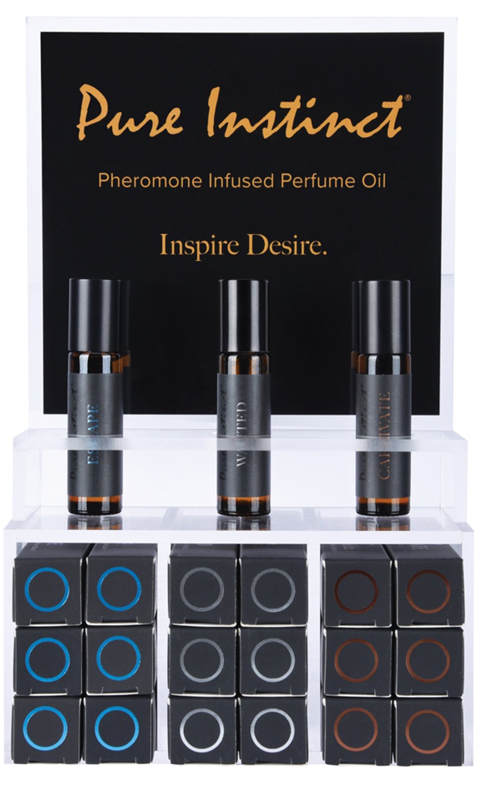 Pure Instinct Pheromone Infused Perfume Oil Men Acrylic Cube Display with Testers (22 Pcs) - Time4Task2Toys