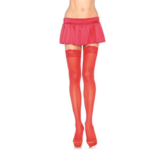 Lace Top Sheer Thigh High - One Size - Red - Time4Task2Toys