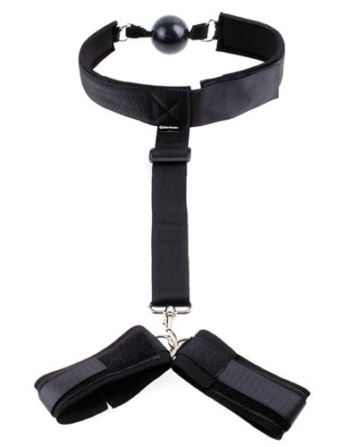 Fetish Fantasy Series Gag and Wrist Restraint - Black - Time4Task2Toys