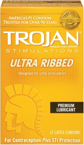 Trojan Stimulations Ulta Ribbed - 12 Pack - Time4Task2Toys
