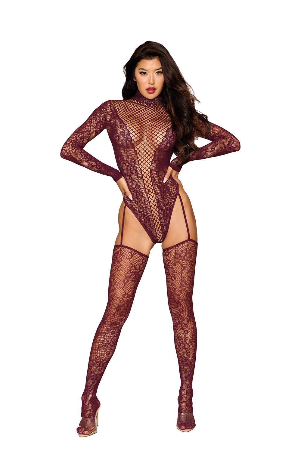 Teddy Bodystocking Dmnd - One Size - Cherry Lacquer - Time4Task2Toys