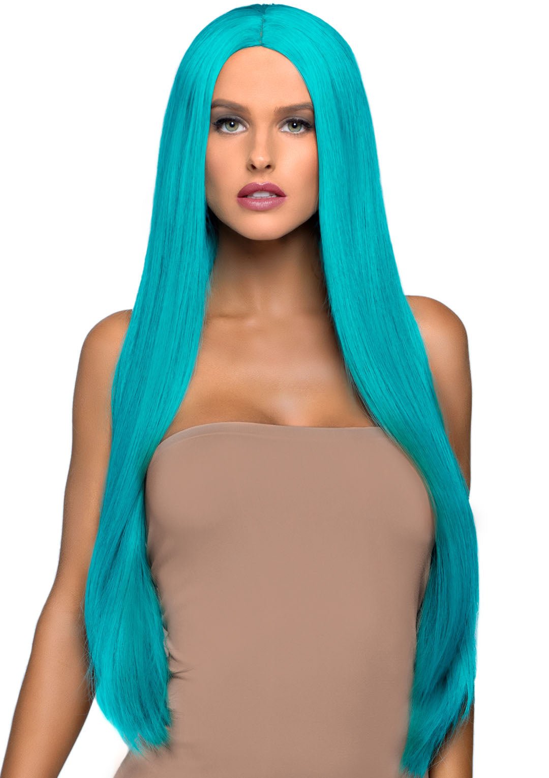 33 Inch Long Straight Center Part Wig - Turquoise - Time4Task2Toys