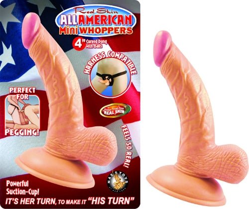 All American Mini Whoppers 4 - Inch Curved Dong With Balls - Flesh - Time4Task2Toys