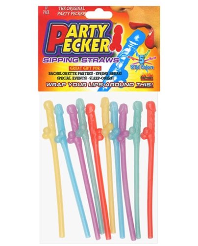 Party Pecker Sipping Straws 10 Pc Bag - 5 Assorted Colors - Time4Task2Toys