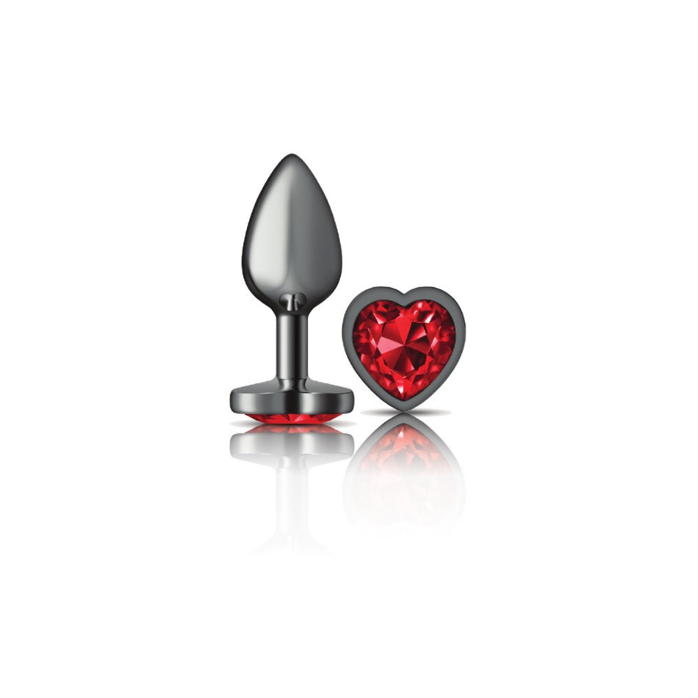 Deep Red Heart Gem Gunmetal Metal Plug - Sm - Time4Task2Toys