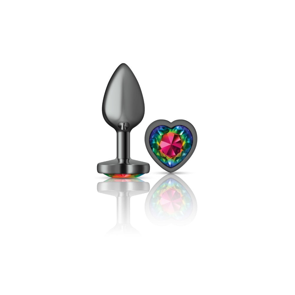 Rainbow Heart Gem Gunmetal Metal Plug - Sm - Time4Task2Toys