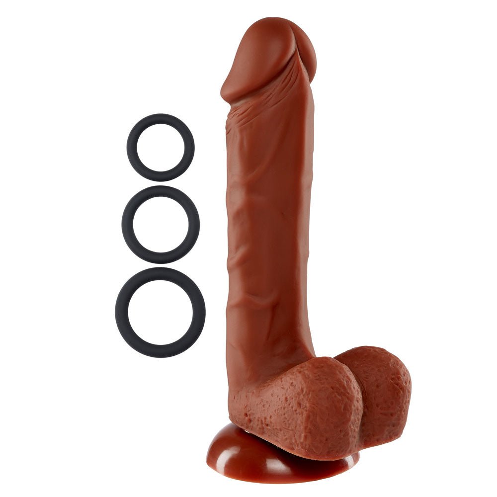 Pro Sensual Premium Silicone 8 Inch Dong With 3 Cockrings - Brown - Time4Task2Toys