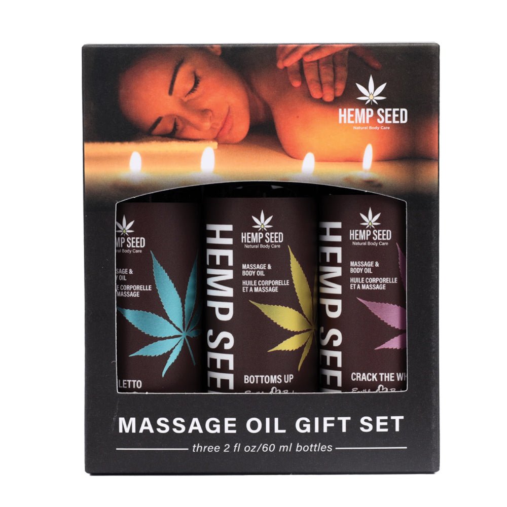 Hemp Seed Massage Oil Valentine Gift Set - 3 Pack - 2oz Bottles - Time4Task2Toys