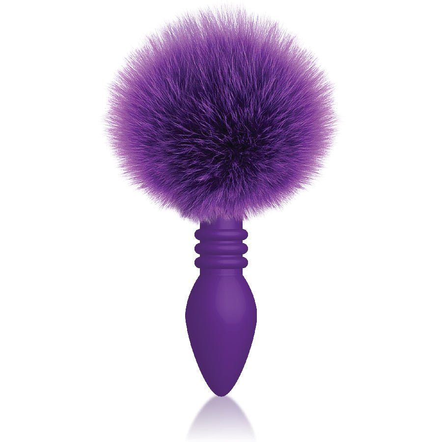 The 9's Cottontails Silicone Bunny Tail Butt Plug - Ribbed Purple - Time4Task2Toys