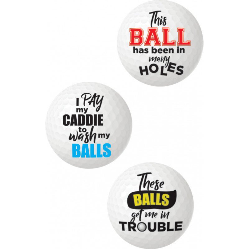 Balls Deep Funny Slogan Golf Balls Assorted Slogan 3pk - Time4Task2Toys