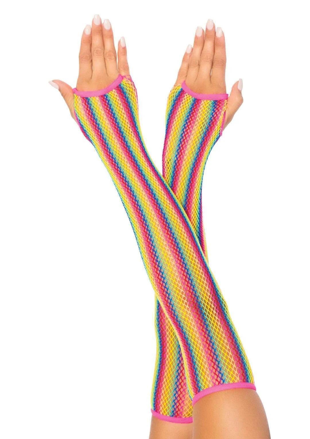 Rainbow Net Fingerless Arm Warmer Gloves - One Size - Multicolor - Time4Task2Toys