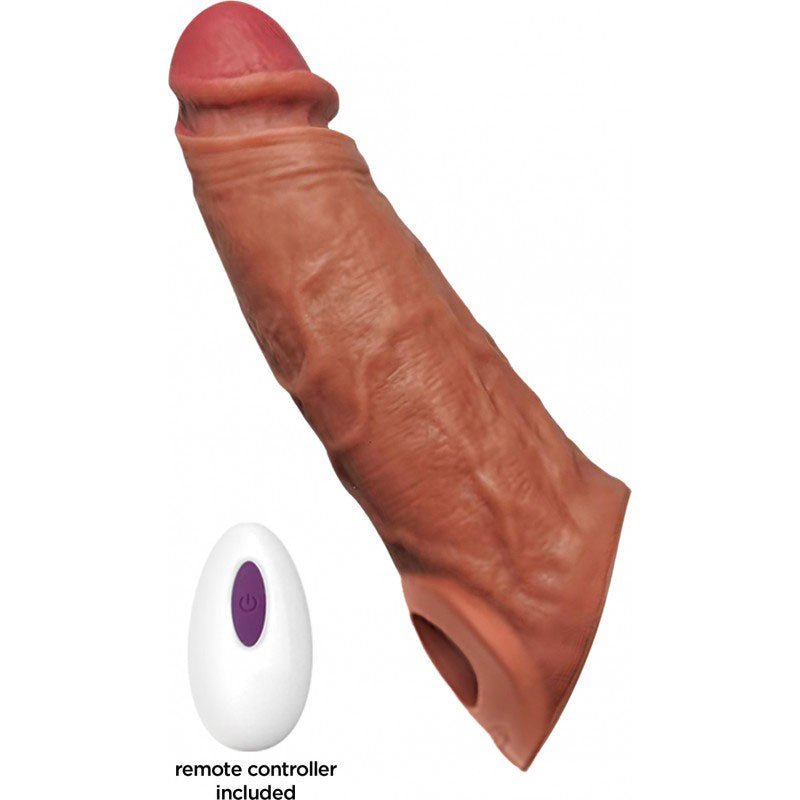 Thick Dick Vibrating Sleeve with Remote Control - Caramel - Time4Task2Toys