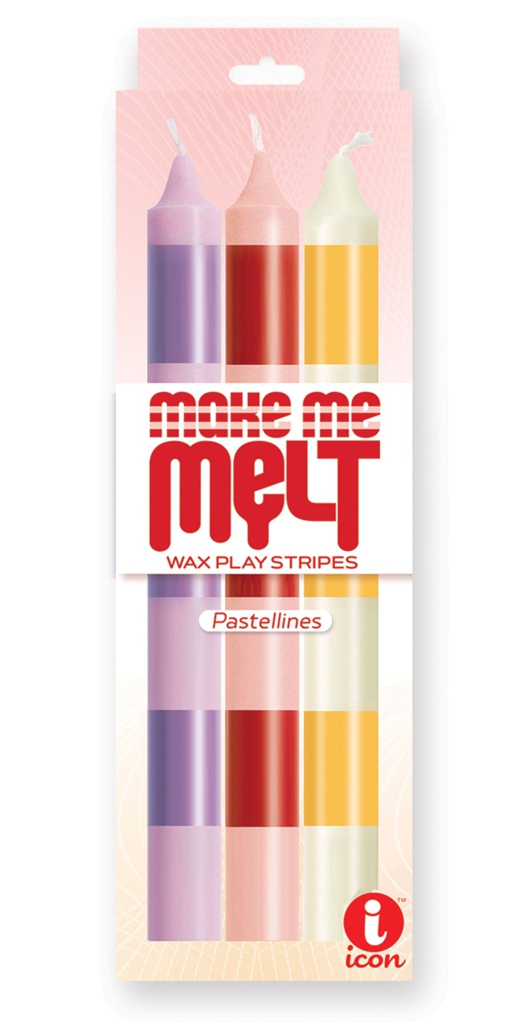 The 9's Make Me Melt Sensual Warm Drip Candles 3pk Stripes Pastellines - Time4Task2Toys