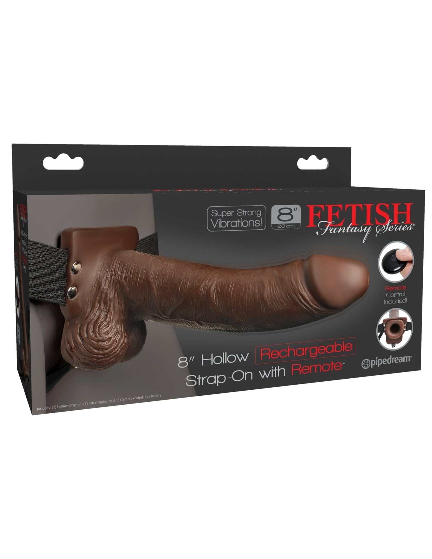 Fetish Fantasy Series 8 Inch Hollow Rechargeable Strap - on With Remote - Brown - Time4Task2Toys