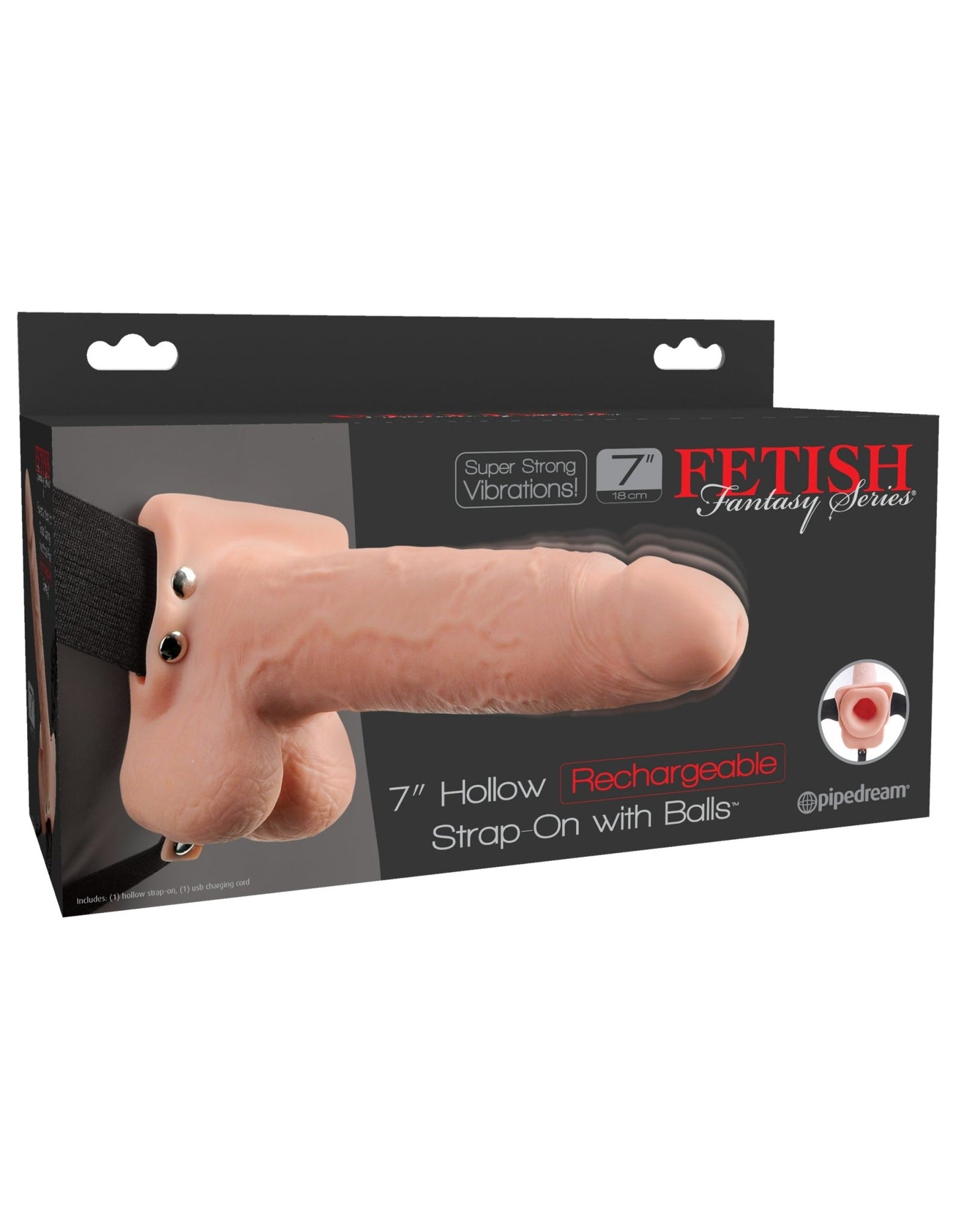 Fetish Fantasy Series 7 Inch Hollow Rechargeable Strap - on With Balls - Flesh - Time4Task2Toys