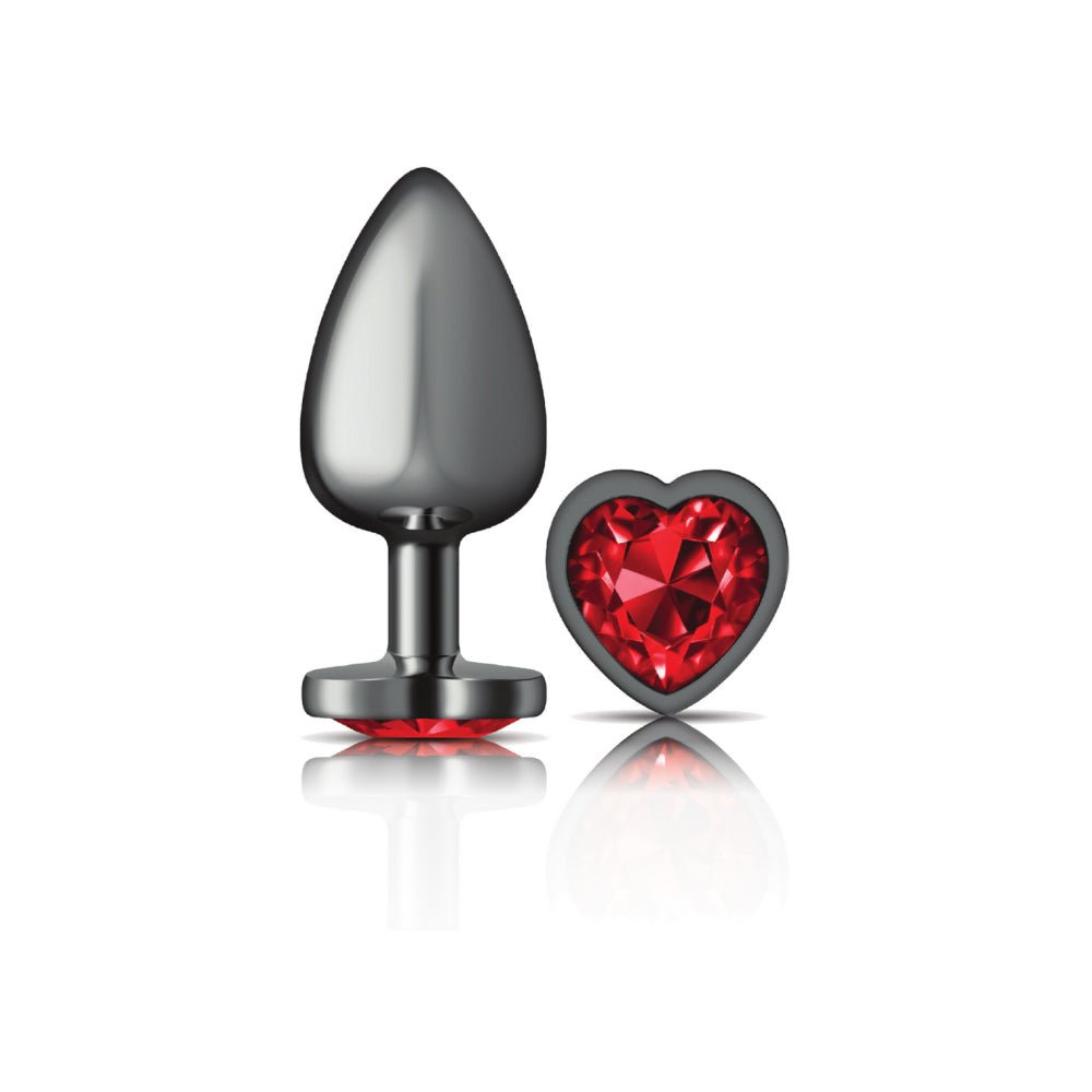 Deep Red Heart Gem Gunmetal Metal Plug - Lg - Time4Task2Toys