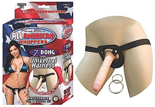 All American Whoppers 7 - Inch Dong With Universal Harness - Flesh - Time4Task2Toys