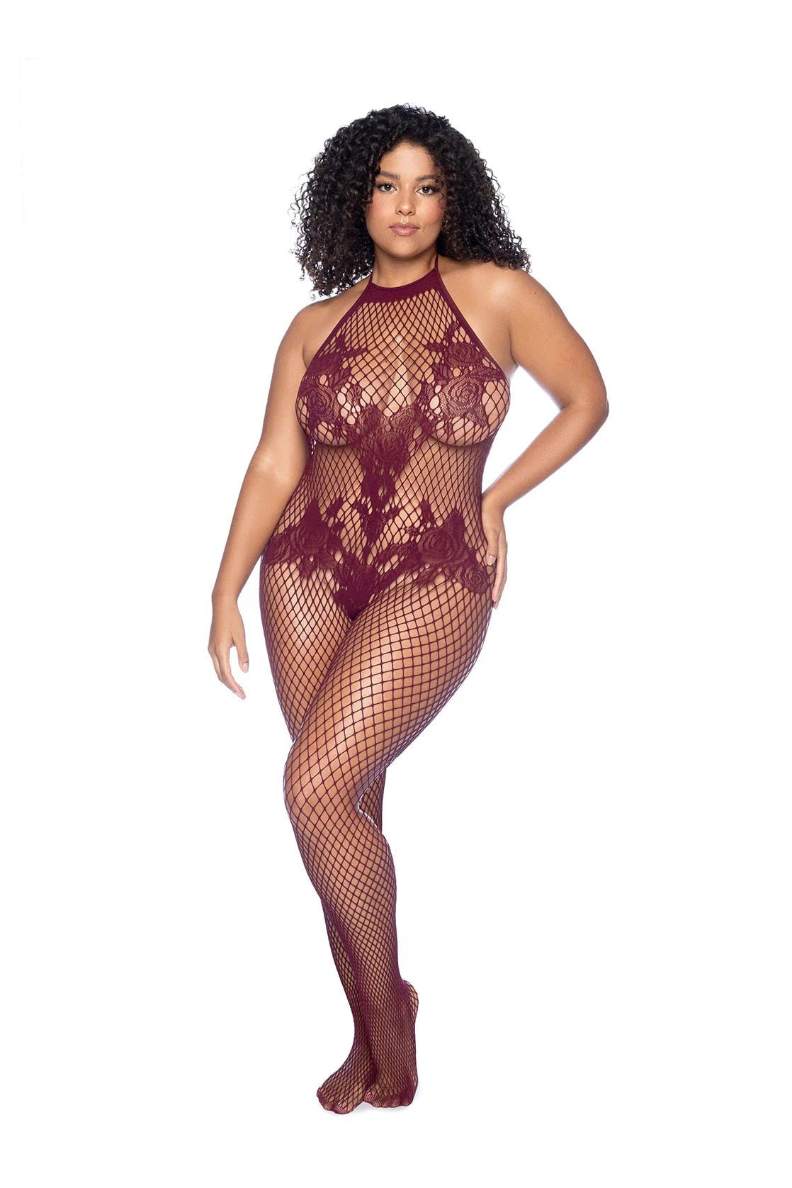 Vino Noir Floral Fishnet Bodystocking - X - Cherry - Time4Task2Toys