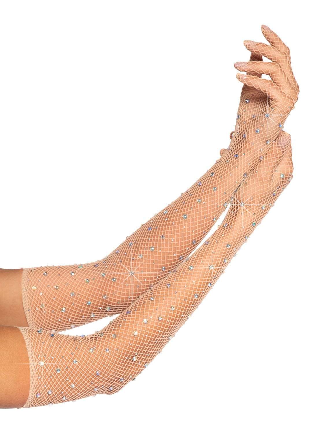 Rhinestone Fishnet Long Gloves Nude - Time4Task2Toys