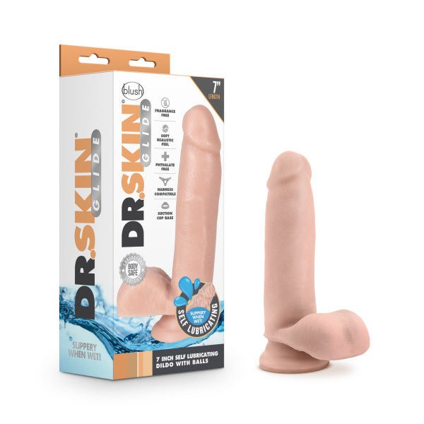 Dr. Skin Glide - 7 Inch Self Lubricating Dildo With Balls - Vanilla - Time4Task2Toys