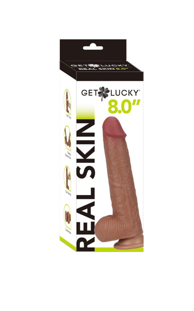 Get Lucky 8 Inch Real Skin Dildo - Light Brown - Time4Task2Toys