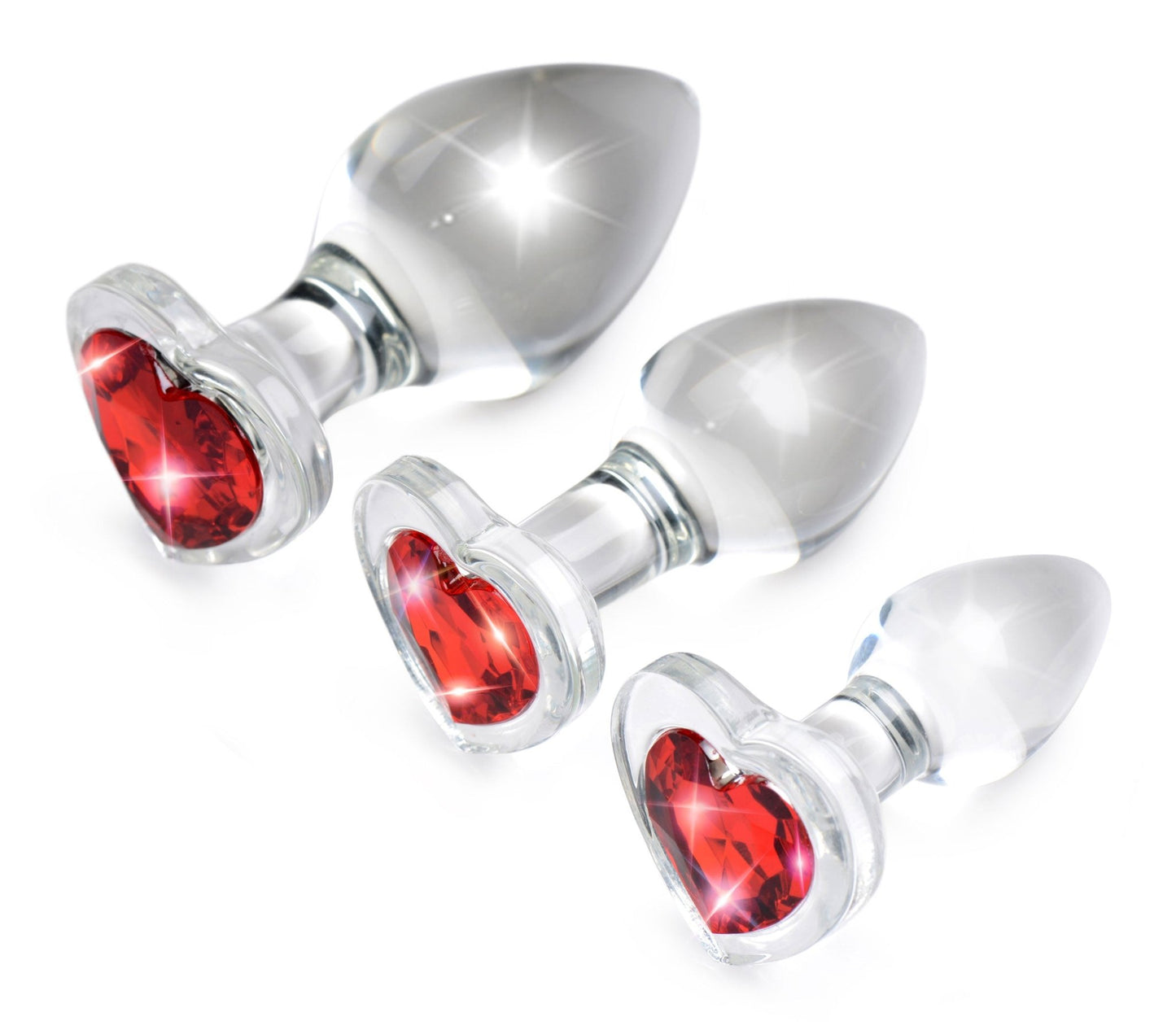 Red Heart Gem Glass Anal Plug Set - Time4Task2Toys