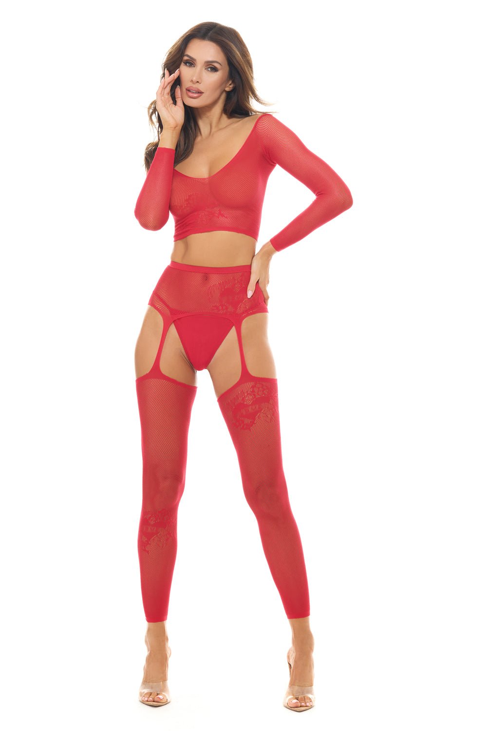 Permanent Mark Long Sleeve Top and Garter Bodystocking Red - Os - Time4Task2Toys