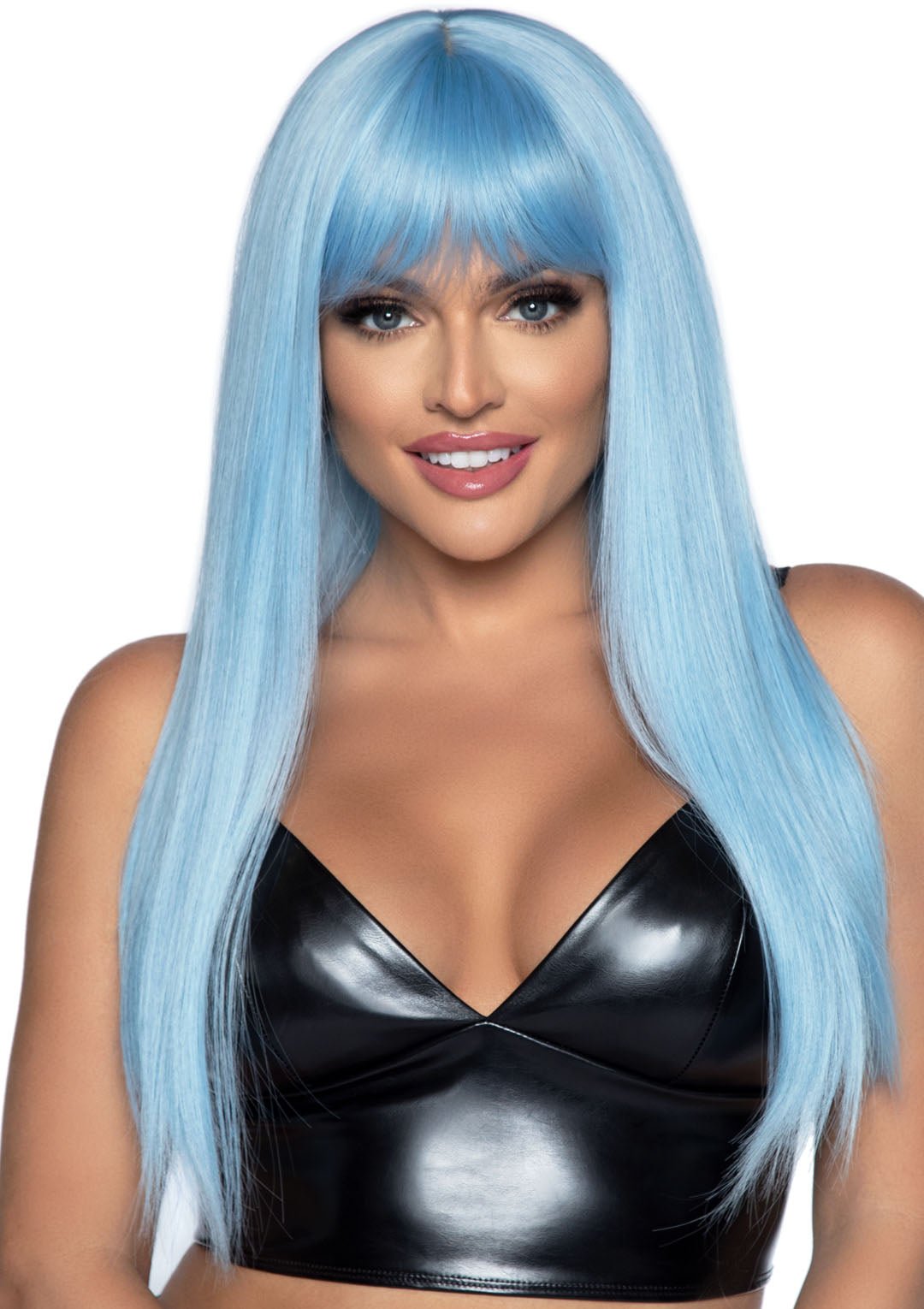 24 Inch Long Straight Bang Wig Blue - Time4Task2Toys