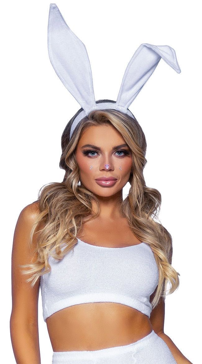 Bendable Velvet Bunny Rabbit Ears - White - Time4Task2Toys
