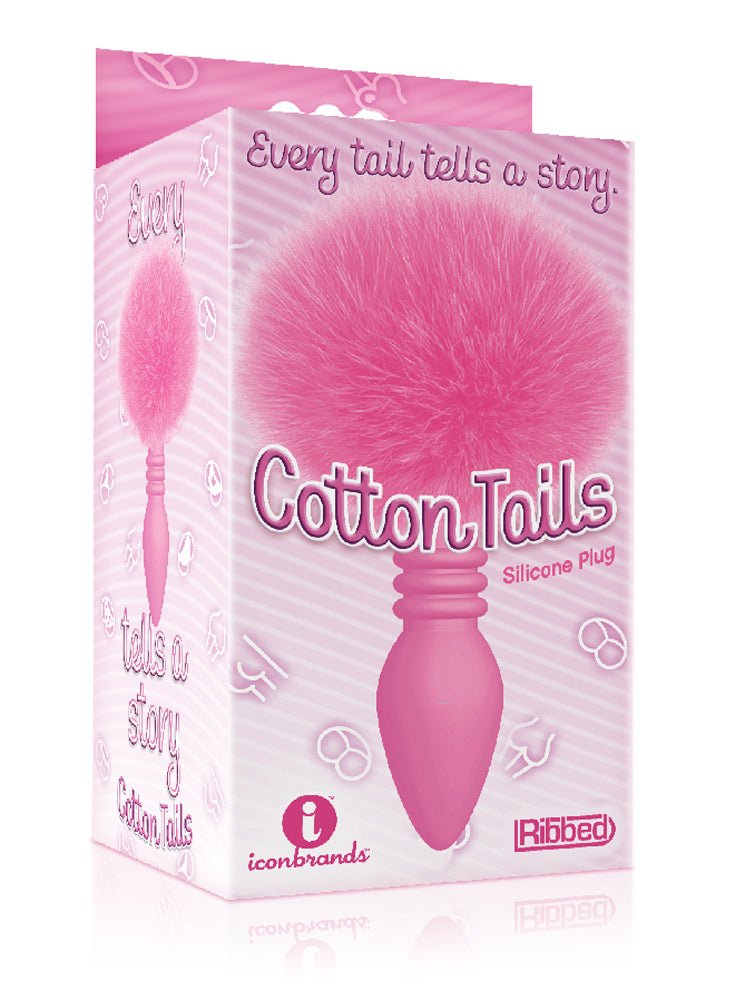 The 9's Cottontails Silicone Bunny Tail Butt Plug - Ribbed Pink - Time4Task2Toys