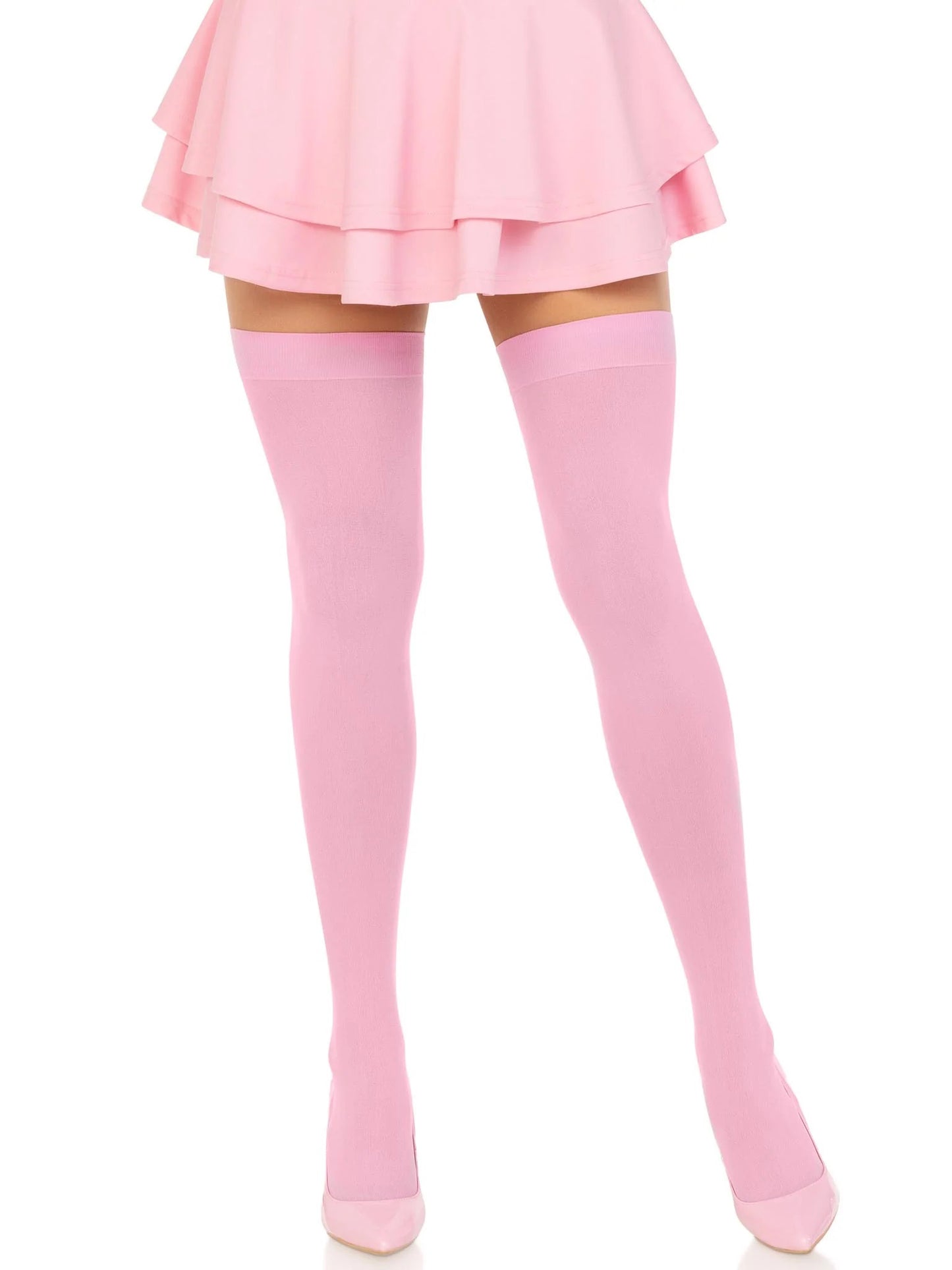 Opaque Nylon Thigh Highs - One Size - Pink - Time4Task2Toys