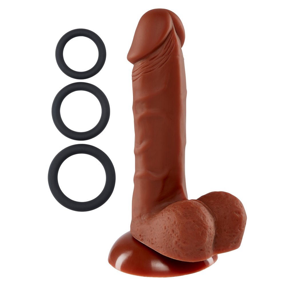 Pro Sensual Premium Silicone 6 Inch Dong With 3 Cockrings - Brown - Time4Task2Toys