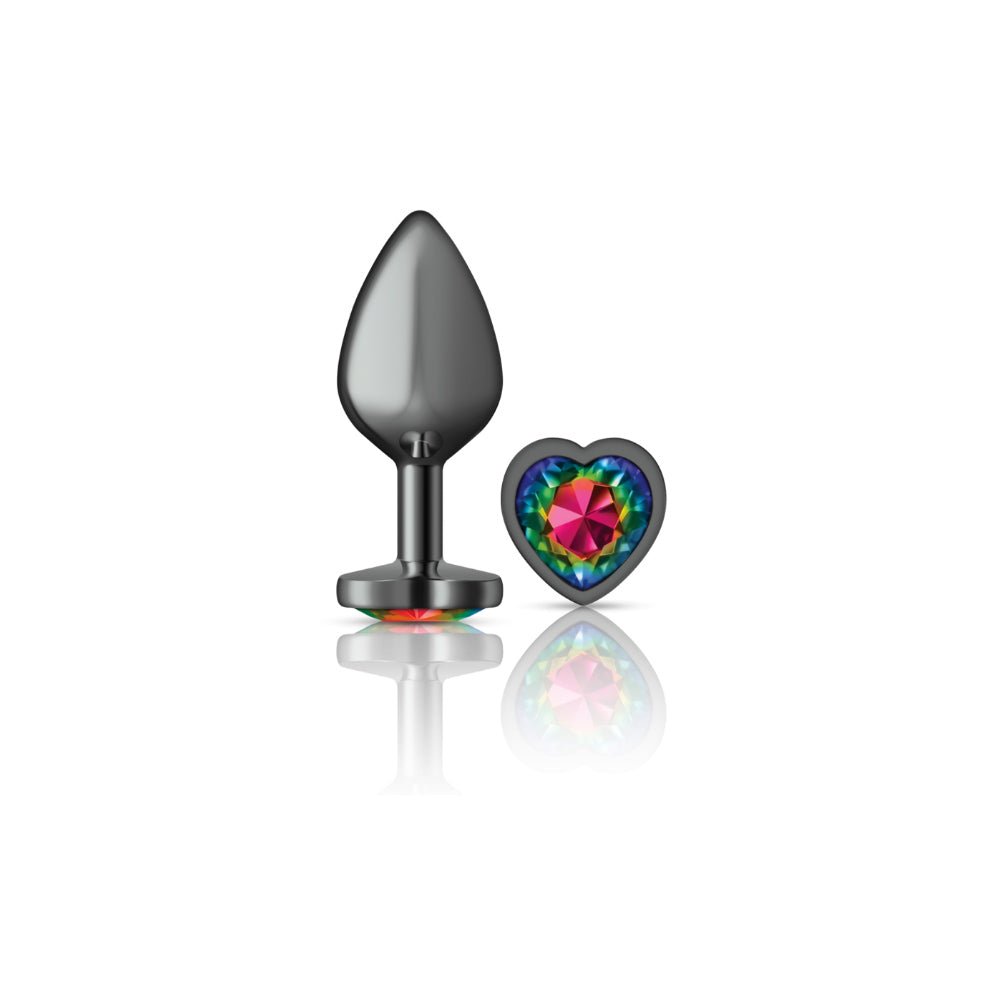 Rainbow Heart Gem Gunmetal Metal Plug - Md - Time4Task2Toys