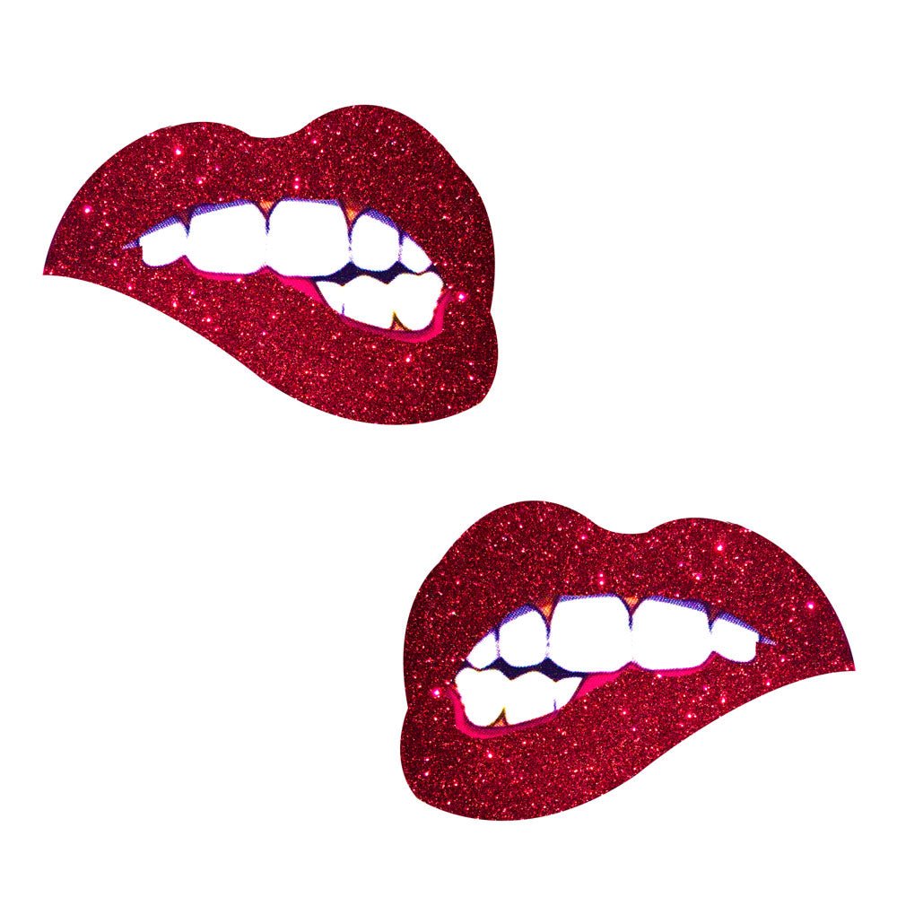 Freaking Awesome Red Glitter Bite Me Nipztix Pasties - Time4Task2Toys