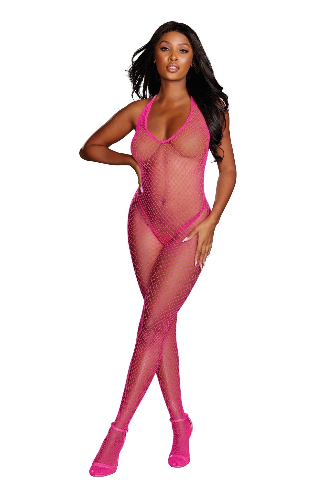 Diamond Net Bodystocking - One Size - Neon Pink - Time4Task2Toys