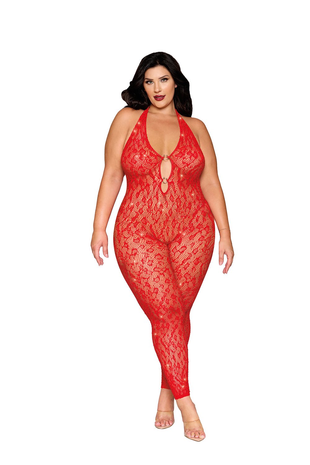 Rhinestone Bodystocking Dmnd - Queen Size - Poinsettia - Time4Task2Toys