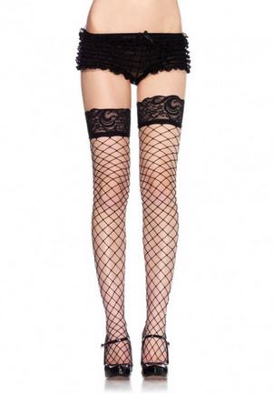 Lace Top Fence Net Thigh Highs - One Size - Black - Time4Task2Toys