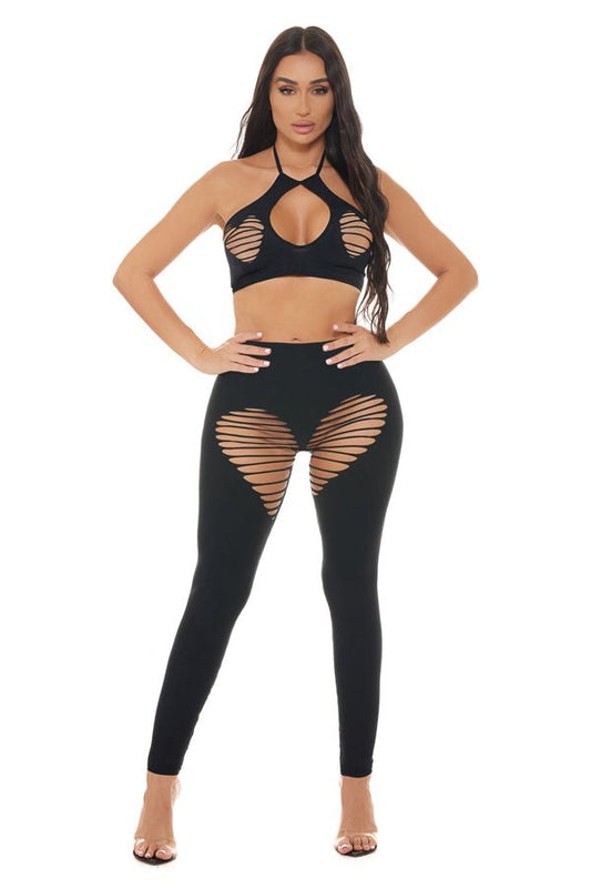 Heart Rate Halter Bra and Legging 2 Piece Set - Black - Os - Time4Task2Toys