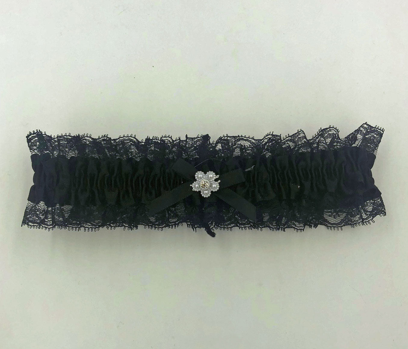 Satin Leg Garter - One Size - Black With Black Lace - Time4Task2Toys