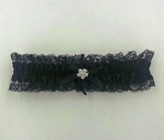 Satin Leg Garter - One Size - Black With Black Lace - Time4Task2Toys