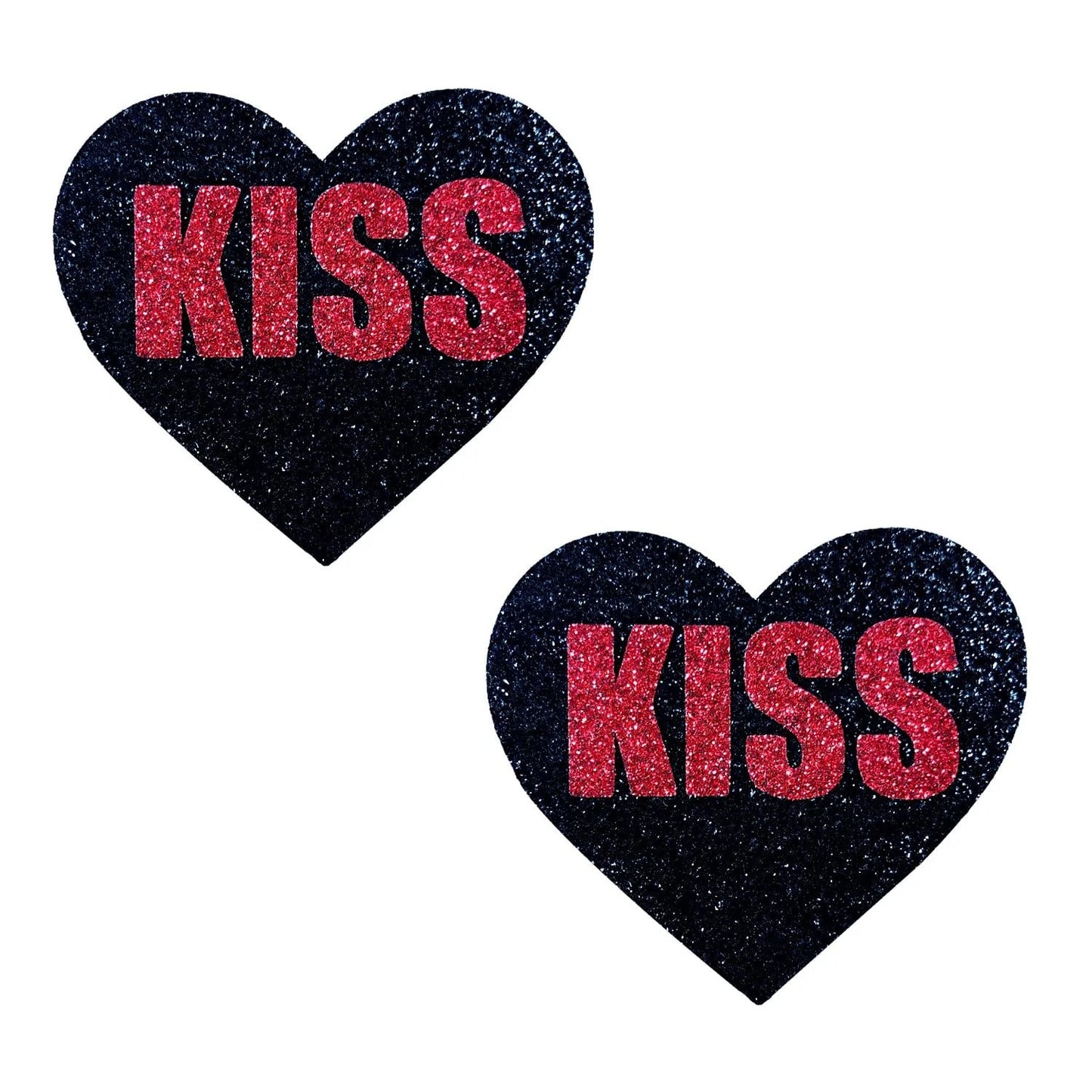 Kiss Red and Black Valentine Glitter Heart Nipple Cover Pasties - Time4Task2Toys