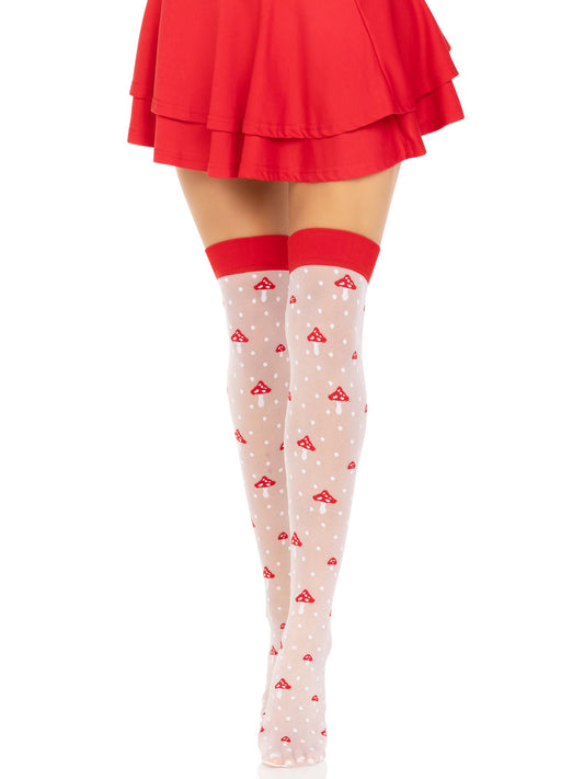 Polka Dot Mushroom Thigh High - One Size - White/red - Time4Task2Toys