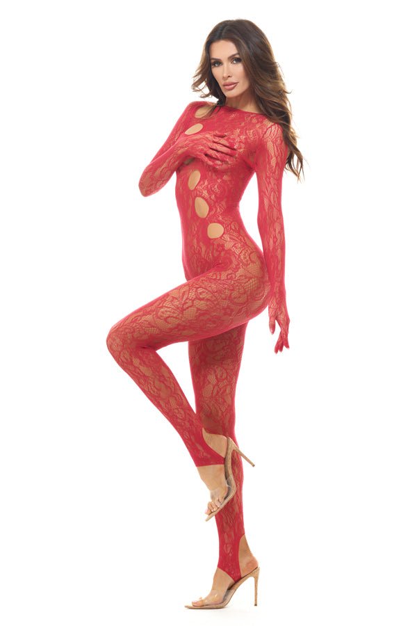 Split Up Lace Bodystocking - Red - Os - Time4Task2Toys