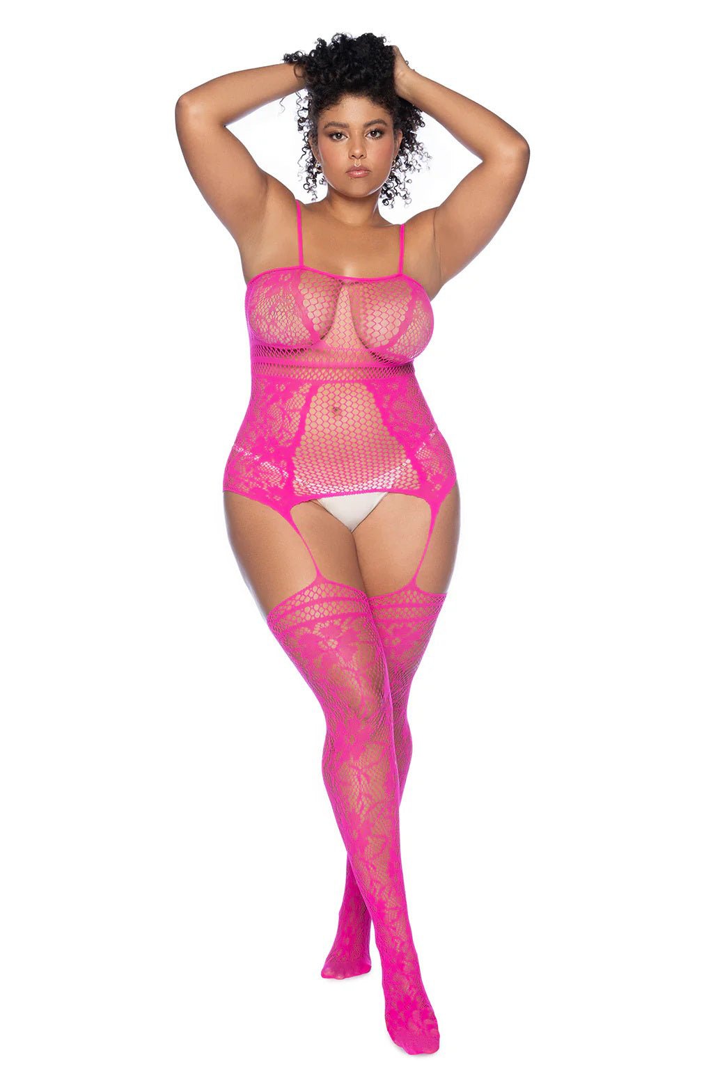Curvy Aria Fishnet Body Stocking - X - Pink - Time4Task2Toys