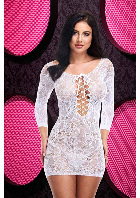 Lace Off the Shoulder Mini Dress - One Size - White - Time4Task2Toys