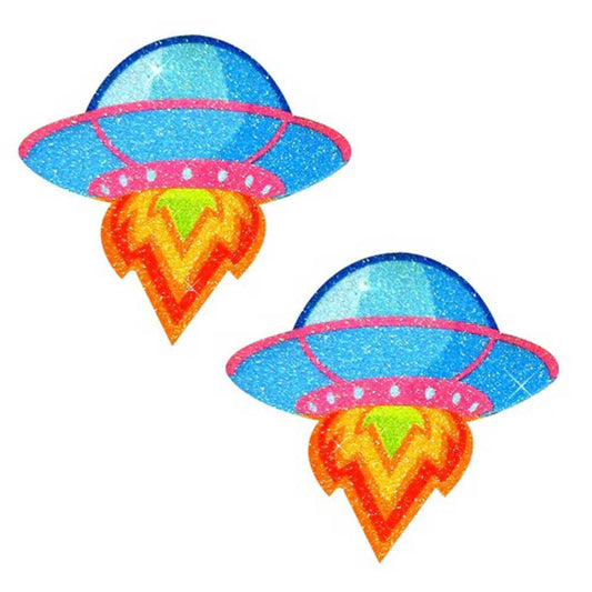 Freaking Awesome Blue Ufo Glitter Nipple Cover Pasties - Time4Task2Toys