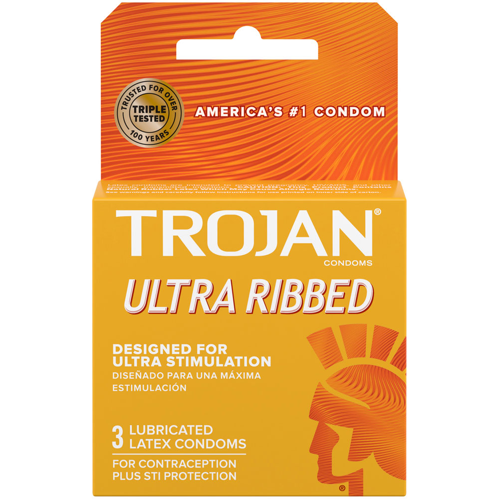 "Trojan Stimulations Ultra Ribbed Lubricated Condoms - 3 Pack TJ94050"