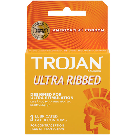 "Trojan Stimulations Ultra Ribbed Lubricated Condoms - 3 Pack TJ94050"